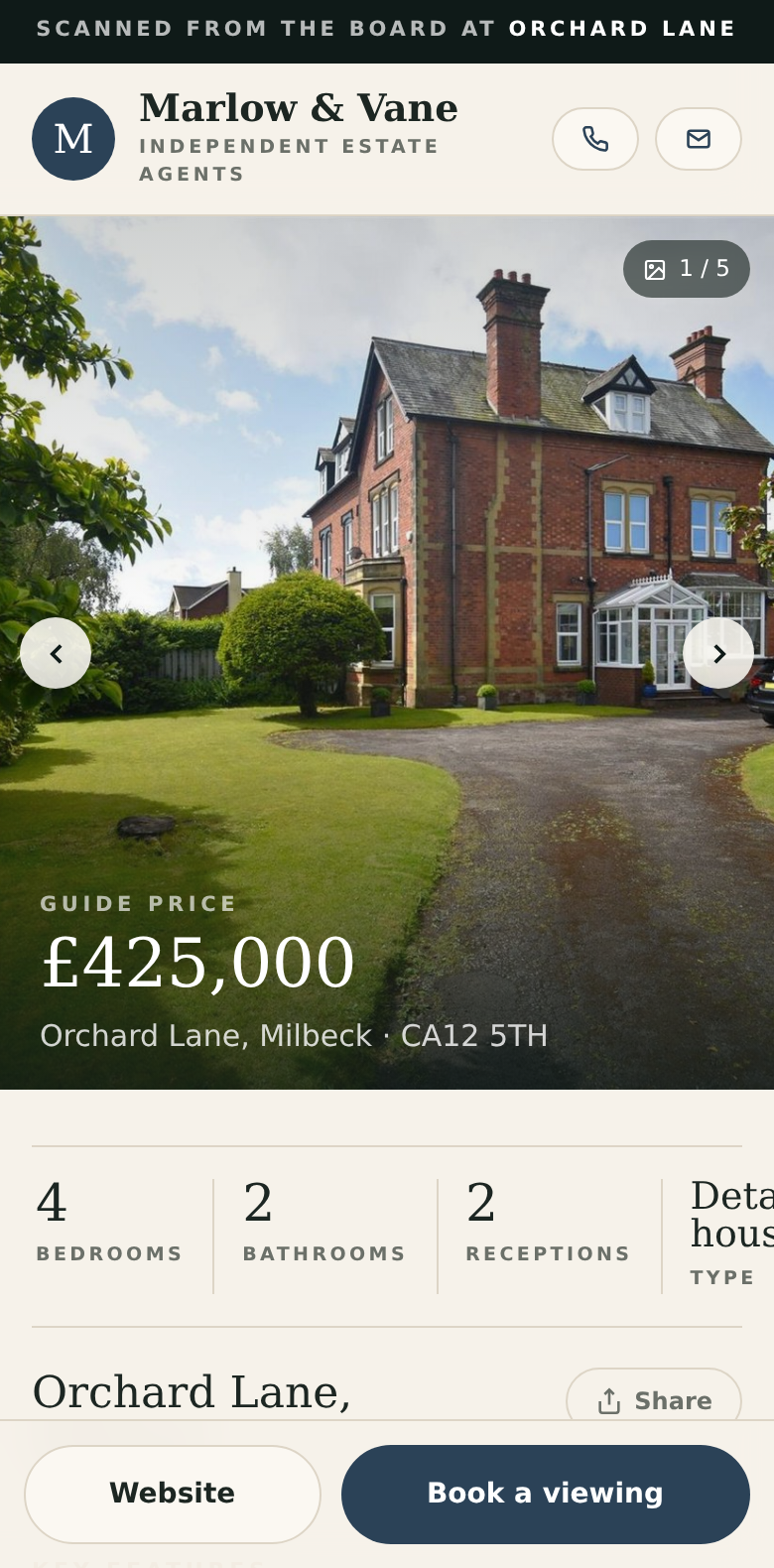The buyer’s property page on a phone