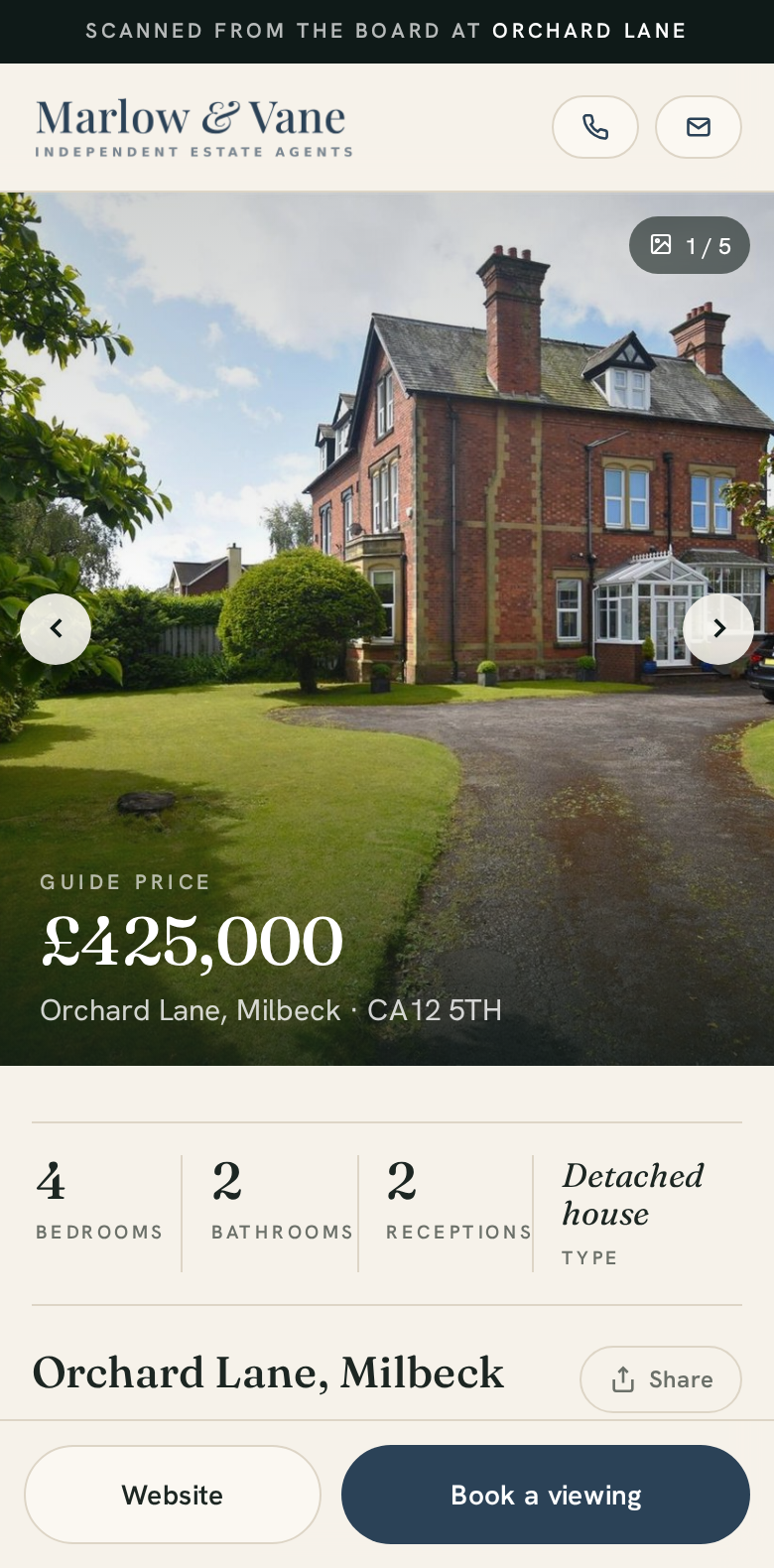 The buyer’s property page on a phone